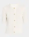 Frame Shrunken Short Sleeve Cardigan Sweater In Cream