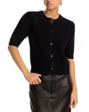 Frame Shrunken Short Sleeve Cardigan Sweater In Black