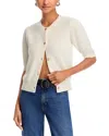 Frame Shrunken Short Sleeve Cardigan Sweater In Cream