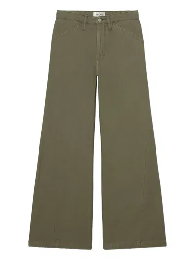 Frame Le Tomboy Stretch-cotton Twill Wide-leg Pants In Army Green