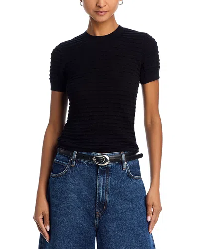 Frame Silk & Cotton Smocked Sweater Top In Black