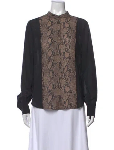 Pre-owned Frame Silk Animal Print Blouse In Black