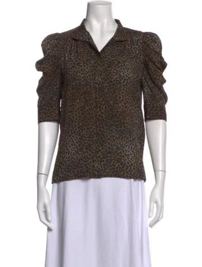 Pre-owned Frame Silk Animal Print Blouse In Black/brown