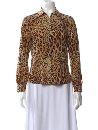 Pre-owned Frame Silk Animal Print Blouse In Black/brown