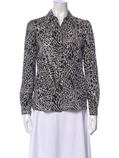 Pre-owned Frame Silk Animal Print Blouse In Black/white