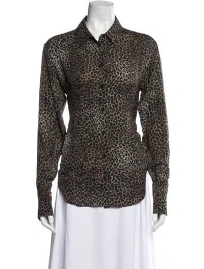 Pre-owned Frame Silk Animal Print Blouse In Brown