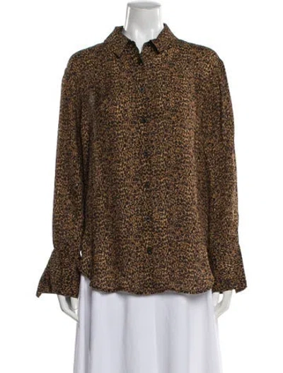 Pre-owned Frame Silk Animal Print Blouse In Brown
