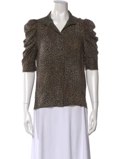Pre-owned Frame Silk Animal Print Blouse In Brown
