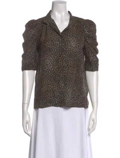Pre-owned Frame Silk Animal Print Blouse In Brown