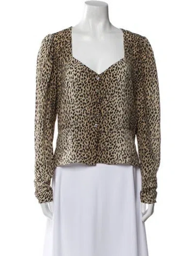 Pre-owned Frame Silk Animal Print Blouse In Brown