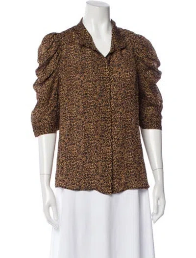 Pre-owned Frame Silk Animal Print Blouse In Brown