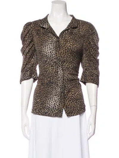 Pre-owned Frame Silk Animal Print Blouse In Brown
