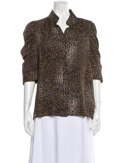 Pre-owned Frame Silk Animal Print Blouse In Brown