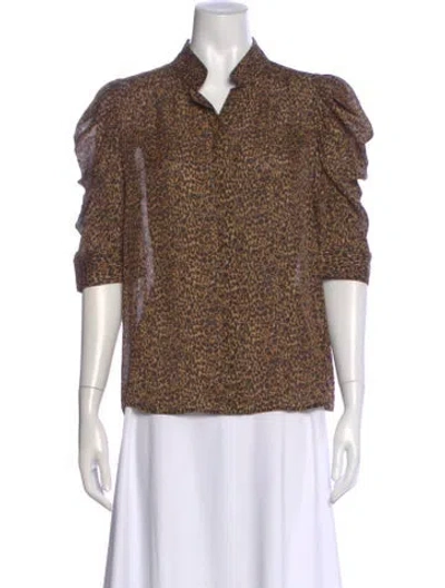 Pre-owned Frame Silk Animal Print Blouse In Brown