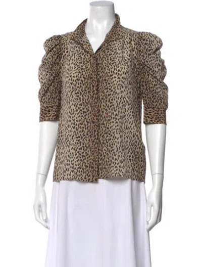 Pre-owned Frame Silk Animal Print Blouse In Brown