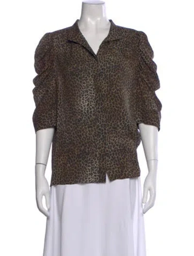 Pre-owned Frame Silk Animal Print Blouse In Brown