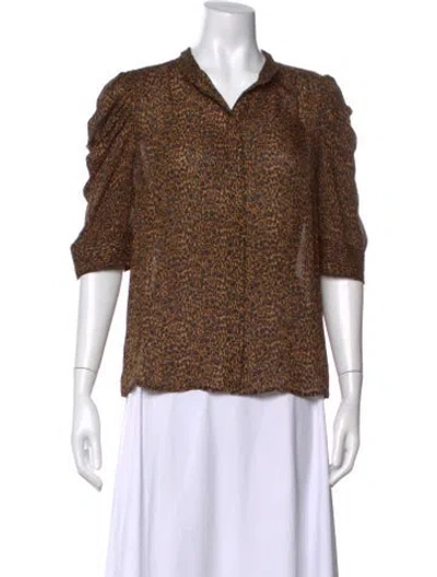 Pre-owned Frame Silk Animal Print Blouse In Brown