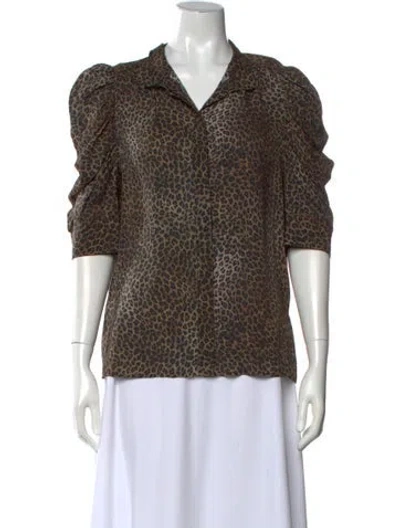 Pre-owned Frame Silk Animal Print Blouse In Brown