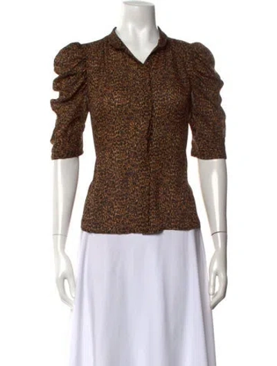 Pre-owned Frame Silk Animal Print Blouse In Brown
