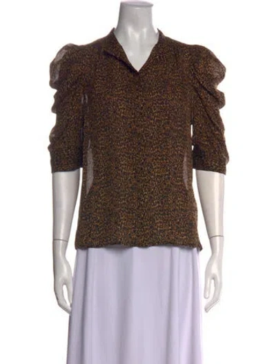 Pre-owned Frame Silk Animal Print Blouse In Brown