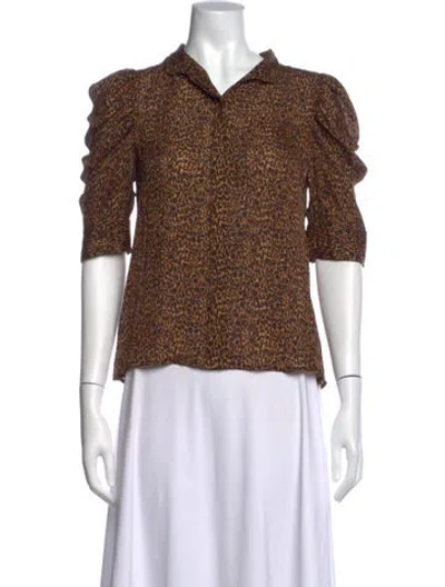 Pre-owned Frame Silk Animal Print Blouse In Brown