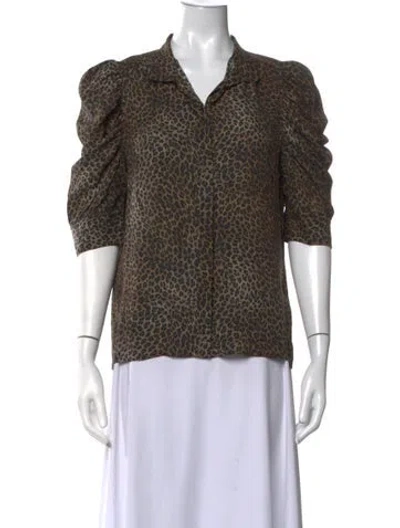 Pre-owned Frame Silk Animal Print Blouse In Brown