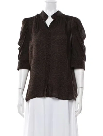 Pre-owned Frame Silk Animal Print Blouse In Brown
