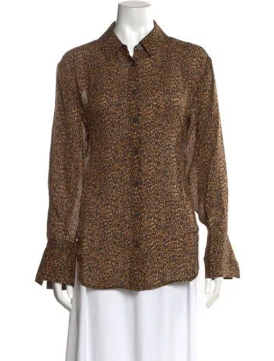 Pre-owned Frame Silk Animal Print Blouse W/ Tags In Brown