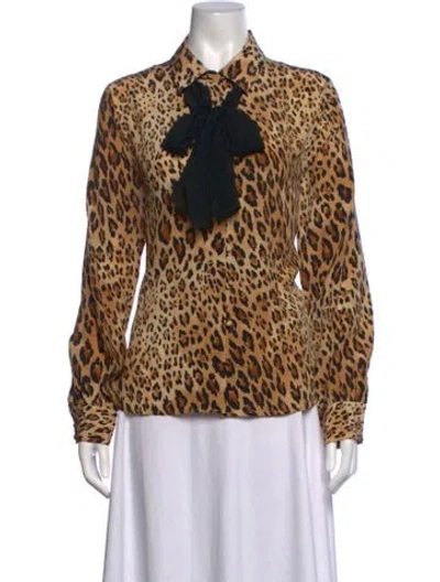 Pre-owned Frame Silk Animal Print Blouse W/ Tags In Brown