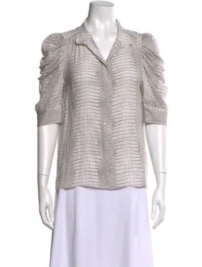 Pre-owned Frame Silk Animal Print Blouse In White