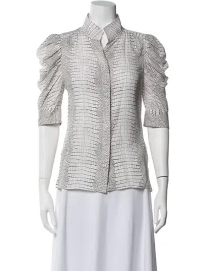 Pre-owned Frame Silk Animal Print Blouse In White