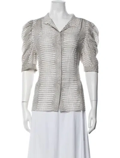 Pre-owned Frame Silk Animal Print Blouse In White