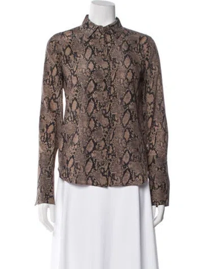 Pre-owned Frame Silk Animal Print Button-up Top In Brown
