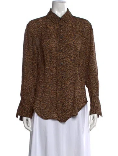 Pre-owned Frame Silk Animal Print Button-up Top In Brown