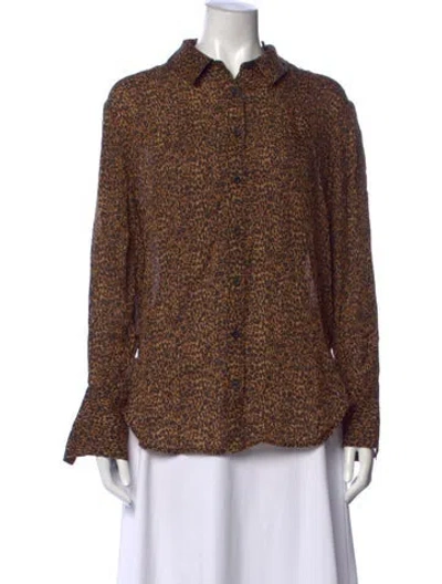 Pre-owned Frame Silk Animal Print Button-up Top In Brown