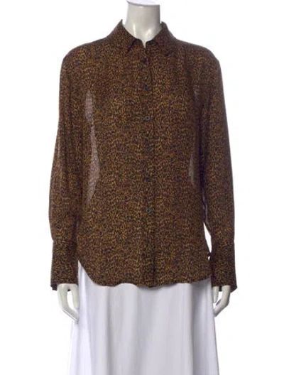Pre-owned Frame Silk Animal Print Button-up Top In Brown