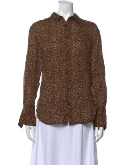 Pre-owned Frame Silk Animal Print Button-up Top W/ Tags In Brown