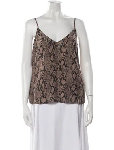 Pre-owned Frame Silk Animal Print Top In Brown
