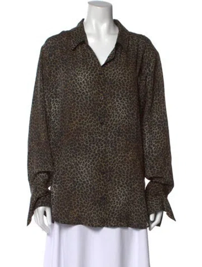Pre-owned Frame Silk Animal Print Top In Brown