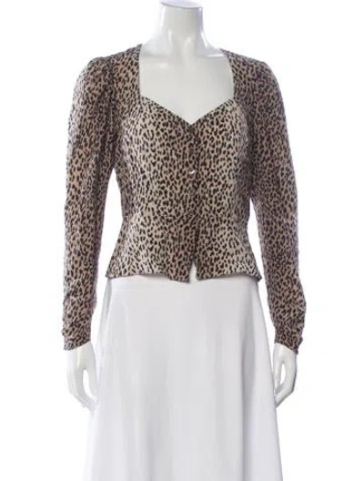 Pre-owned Frame Silk Animal Print Top In Neutral