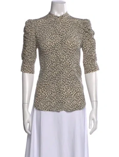 Pre-owned Frame Silk Animal Print Top In Neutral