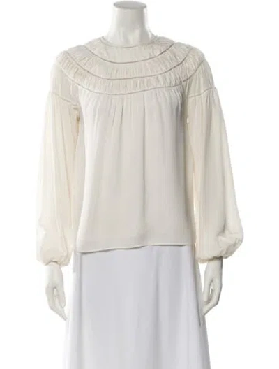 Pre-owned Frame Silk Bateau Neckline Blouse In White