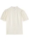 Frame The Gathered Short Sleeve Button-up Shirt In Cream