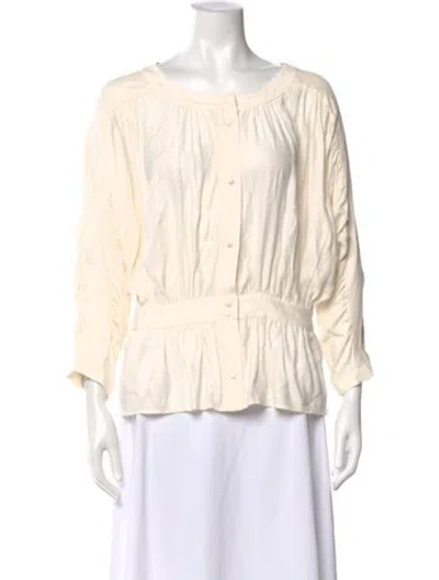 Pre-owned Frame Silk Crew Neck Blouse In Neutral