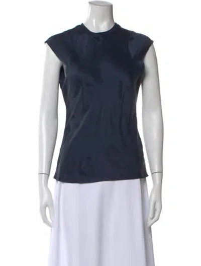 Pre-owned Frame Silk Crew Neck Top In Blue