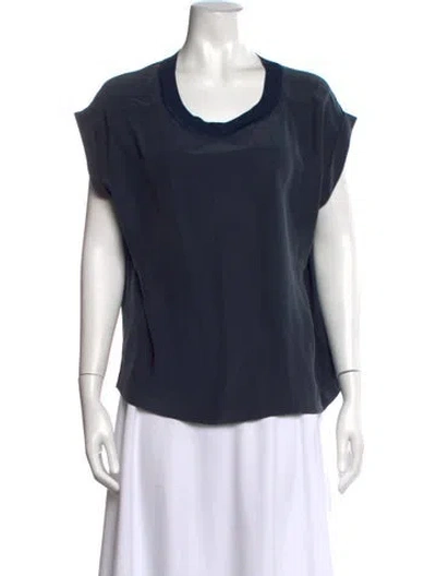 Pre-owned Frame Silk Crew Neck Top In Blue