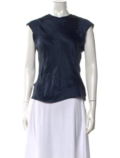 Pre-owned Frame Silk Crew Neck Top In Blue