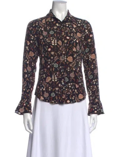 Pre-owned Frame Silk Floral Print Blouse In Black