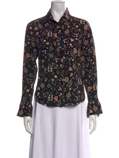 Pre-owned Frame Silk Floral Print Blouse In Black