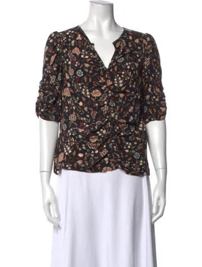 Pre-owned Frame Silk Floral Print Blouse In Black